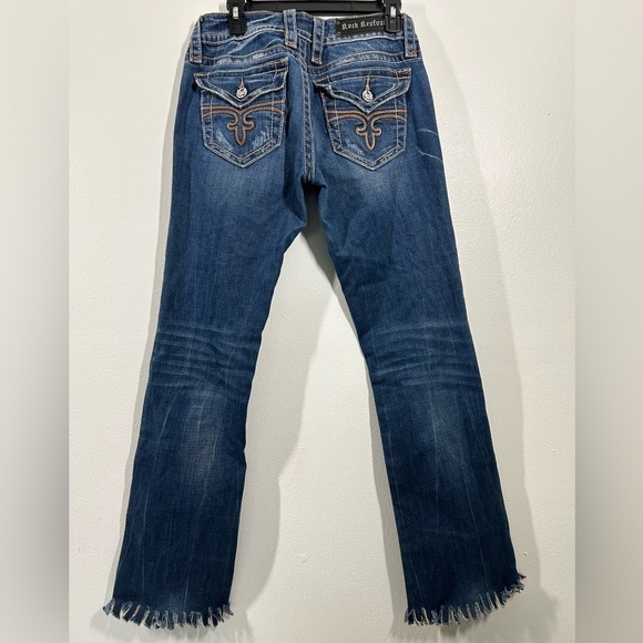 ROCK‎ REVIVAL WOMEN'S NOELLE BOOT CUT JEANS SIZE 30 FRAYED HEAVY STITCHING - Picture 4 of 16